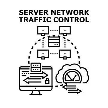 Server network traffic controlling digital data management Stock-Illustration