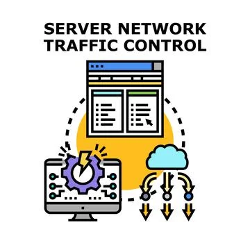 Server network traffic controlling digital data management Illustrazione stock