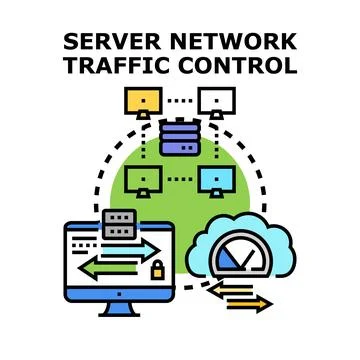 Server network traffic controlling digital data management Stock Illustration