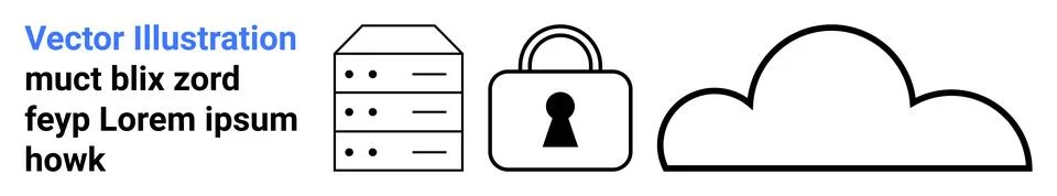 Server, padlock, and cloud icons convey digital data security concept. Ideal  Stockillustratie