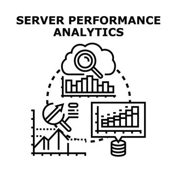 Server performance analytics system monitoring cloud computing Stock Illustration