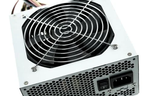 Server power supply close-up top view on isolated background Stock Photos
