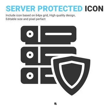 Server protected icon vector with glyph style isolated on white background Stock Illustration