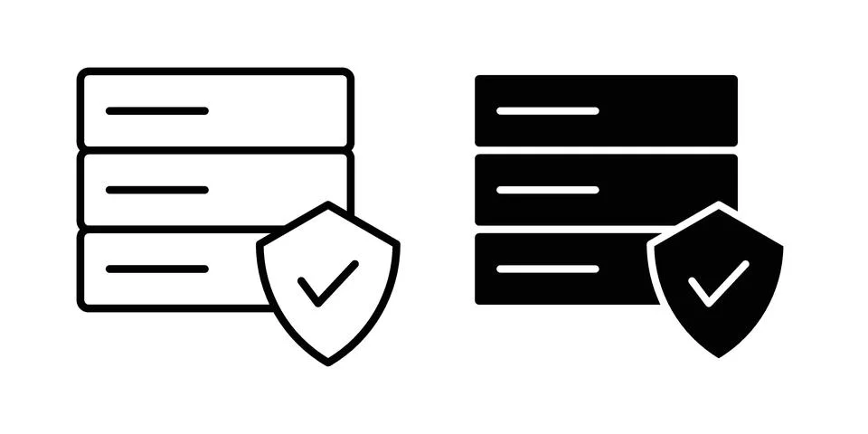 Server protection icon drawing lines. Silhouette style vector bundle Stock Illustration