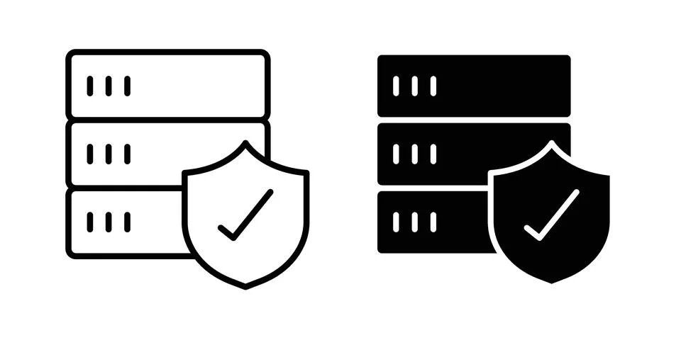 Server protection icon silhouette vector set. thin line pack Stock Illustration