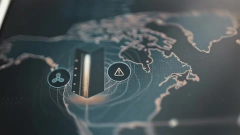 Server rack alert marker over North America Stock Footage 345493927