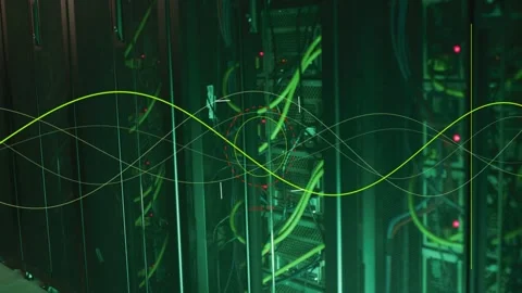 Server rack and cables centering, waveform sweeping causing reticle pulsing, 動画素材 333034770