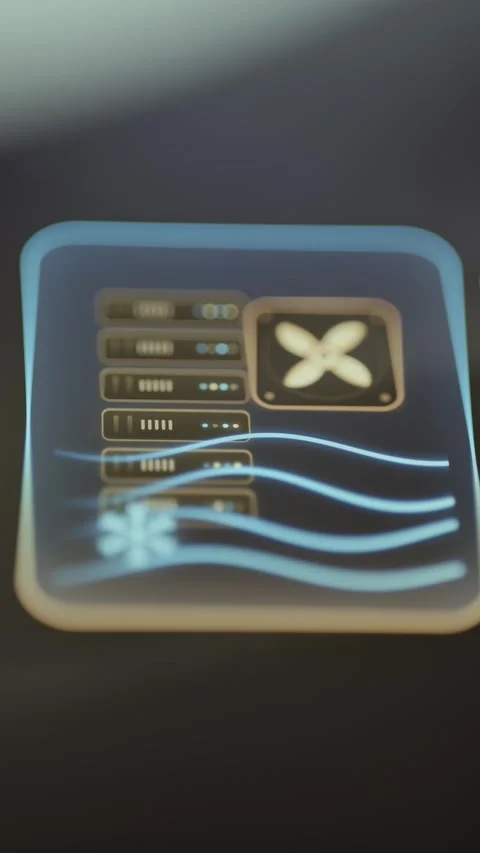 Server Rack And Fan Tile With Stylized Airflow Streams 4K Stock Footage 341358058