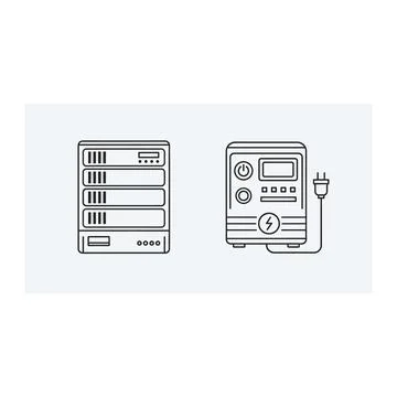 Server rack and uninterruptible power supply ups line art Stock Illustration