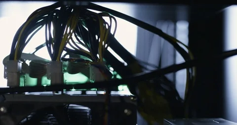 Server Rack Bitcoin mining pan left Stock Footage 101377766