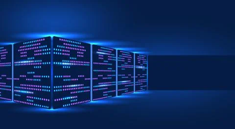 Server rack, blockchain technology, data center, concept of cloud storage and Stock Illustration