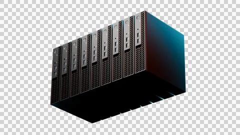 Server rack with blue highlights isolated on transparent background Stock Illustration