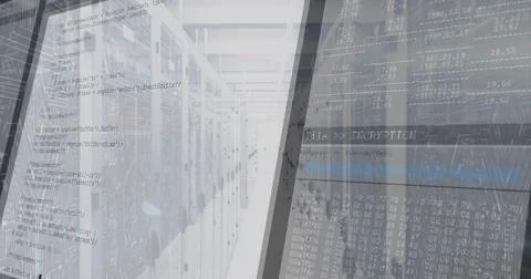 Server rack cabinets extending in data center corridor, with network cables and Stock Illustration