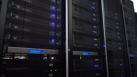 Server rack cluster in a data center. Mo... | Stock Video | Pond5
