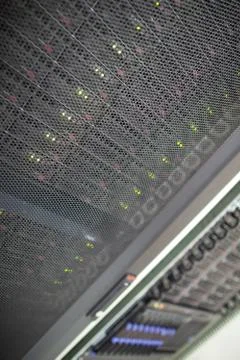 Server rack cluster in a data center (shallow DOF; color toned i 写真素材
