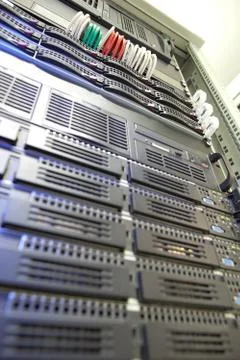 Server rack cluster in a data center (shallow DOF; color toned i 写真素材