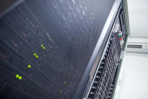 Server rack cluster in a data center (shallow DOF; color toned i Foto stock