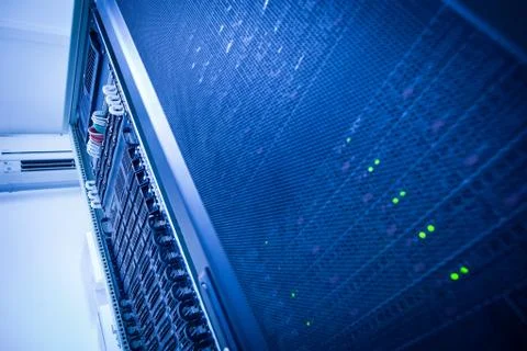 Server rack cluster in a data center (shallow DOF; color toned i 写真素材