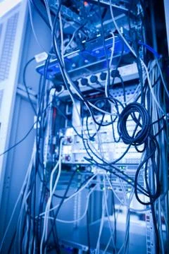 Server rack cluster in a data center (shallow DOF; color toned i Foto stock