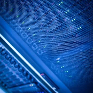 Server rack cluster in a data center (shallow DOF; color toned i 写真素材