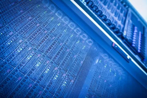 Server rack cluster in a data center (shallow DOF; color toned i 写真素材