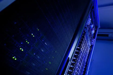 Server rack cluster in a data center (shallow DOF; color toned i 写真素材