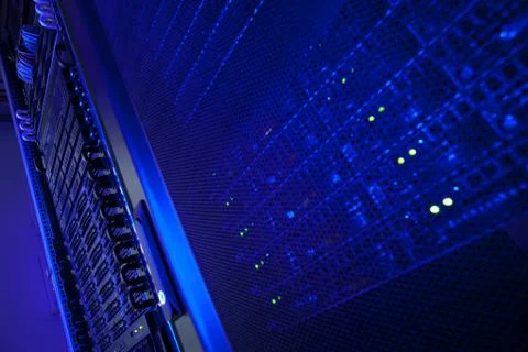 Server rack cluster in a data center (shallow DOF; color toned i 写真素材