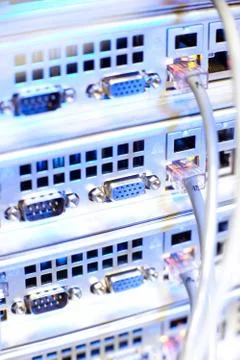 Server rack cluster in a data center (shallow DOF; color toned i Foto stock