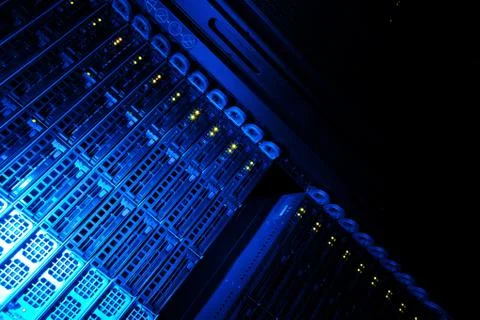 Server rack cluster in a data center (shallow DOF; color toned i 写真素材