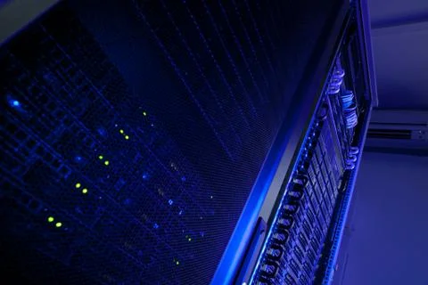 Server rack cluster in a data center (shallow DOF; color toned i 写真素材