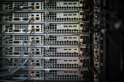 Server rack cluster in a data center  Stock Photos