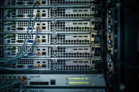 Server rack cluster in a data center  Stock Photos