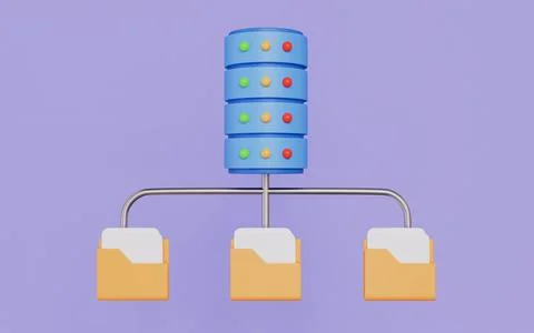Server rack connected to folders, Data storage, File management concept Stockillustratie