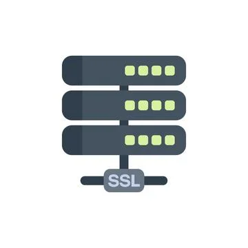 Server rack connected to ssl, secure sockets layer, data security concept icon Stock Illustration