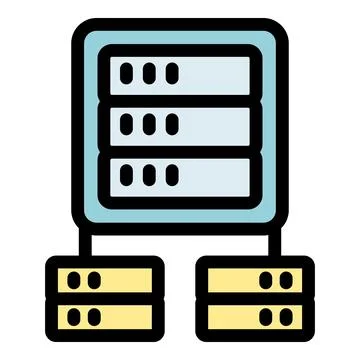 Server rack connecting to two database servers, data management and network.. Stock Illustration