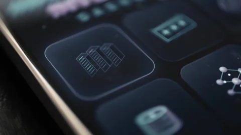 Server rack control tile among cloud, database and network buttons Stock Footage 342489075