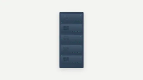 Server Rack Data Center Icon with Pulsating Status Indicators and Flowing I.. Видео 346006871