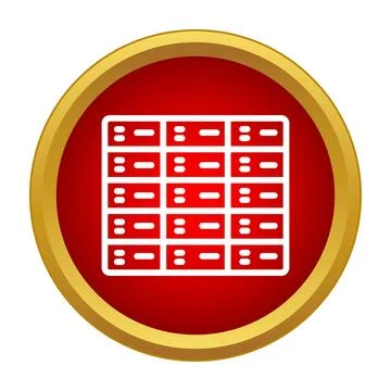 Server rack data center icon on red button Stockillustratie