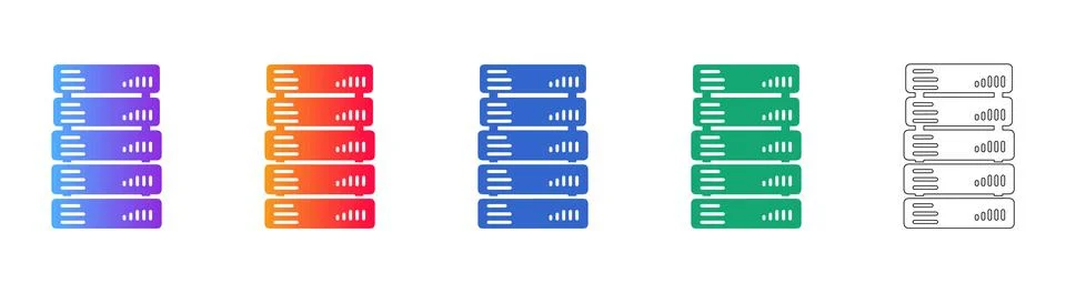 Server Rack Data Center Icons Stock Illustration