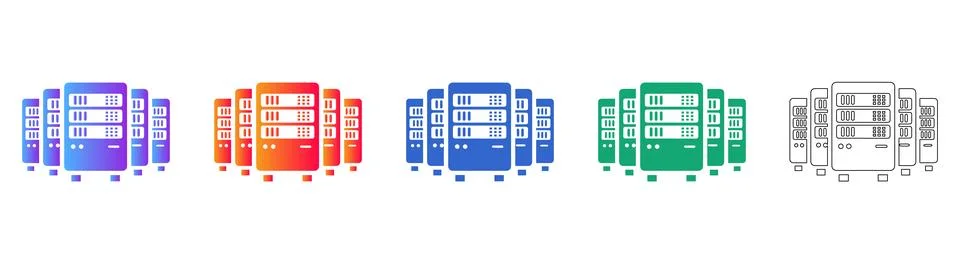 Server Rack Data Center Icons in Multiple Styles Stock Illustration