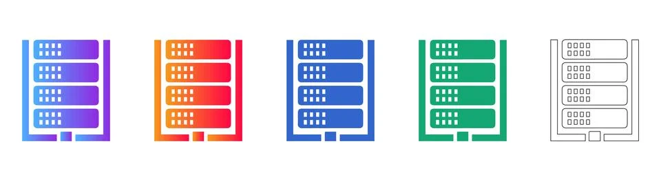 Server Rack Data Center Icons Stock Illustration