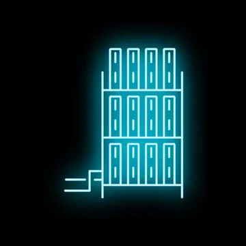 Server rack data center neon glowing icon Illustrazione stock