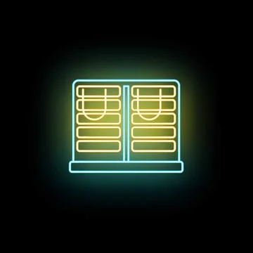 Server rack data center neon glowing blue yellow icon Stock Illustration
