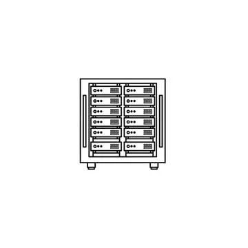 Server rack data center storage network hardware line art icon Stock Illustration