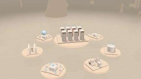 Server Rack Data Flow Tower Circled By Floating Data Center Platforms In Soft Stock Footage 344110700