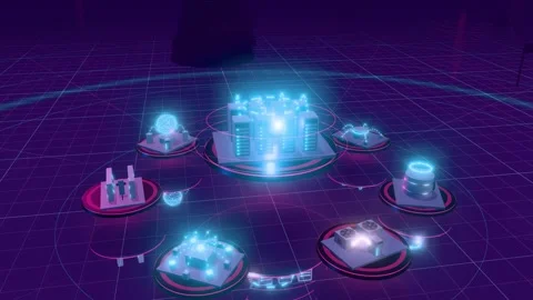 Server Rack Data Flow Tower Circled By Floating Data Center Platforms Under Stock Footage 344405597