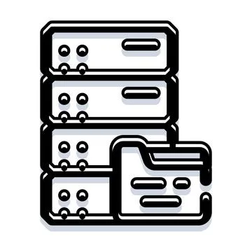 Server rack data storage and computer folder icon Illustrazione stock