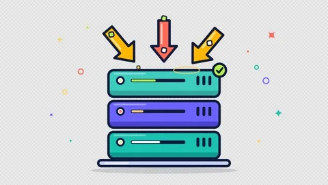 Server Rack Data Transfer Loading Animation with Arrows and Checkmark Видео 348105516