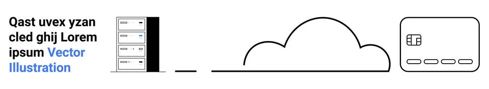 Server rack, data transmission line, cloud, and virtual desktop concept. Idea Stock Illustration