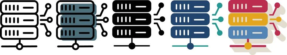 Server rack database icon set collection Stock Illustration